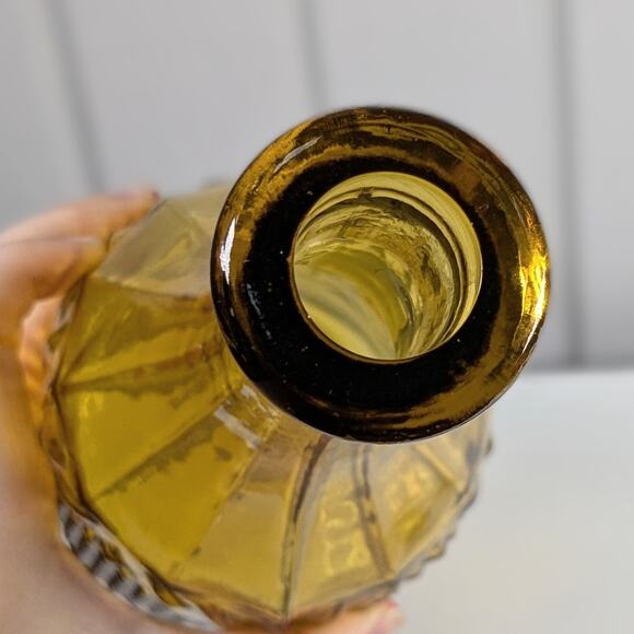 Vintage Amber Glass Pointed Empoli Diamond Point Genie Bottle with Stopper 20in - Picture 11 of 13